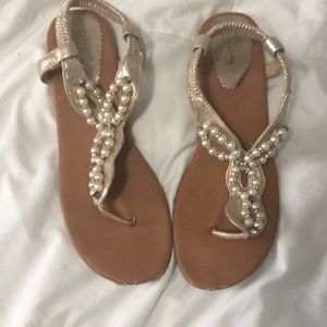 Tan gold and pearl sandals